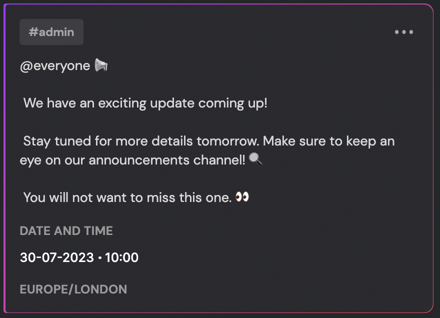 heads up discord announcement